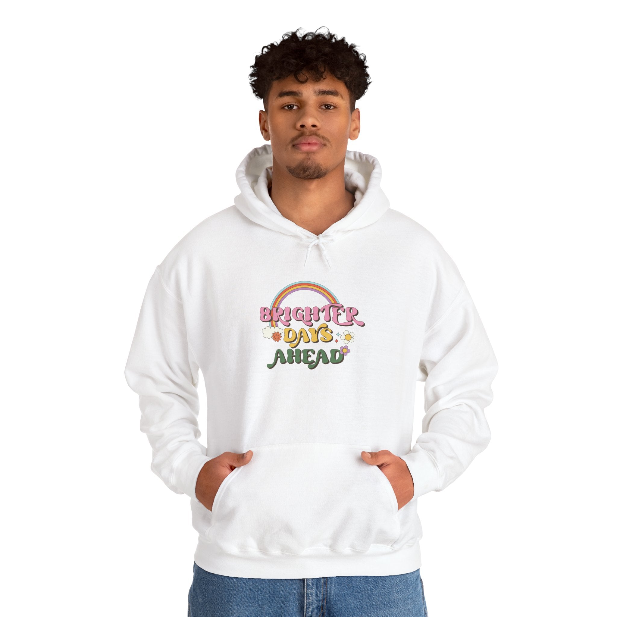 Brighter Days Ahead Hoodie | Retro Rainbow Flower Script
