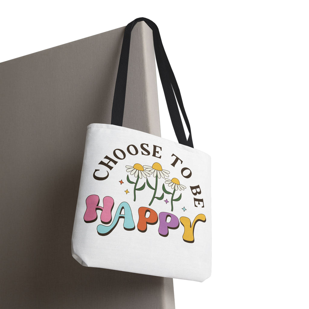 Choose To Be Happy Daisies Design Tote Bag | Pastel Retro Typography