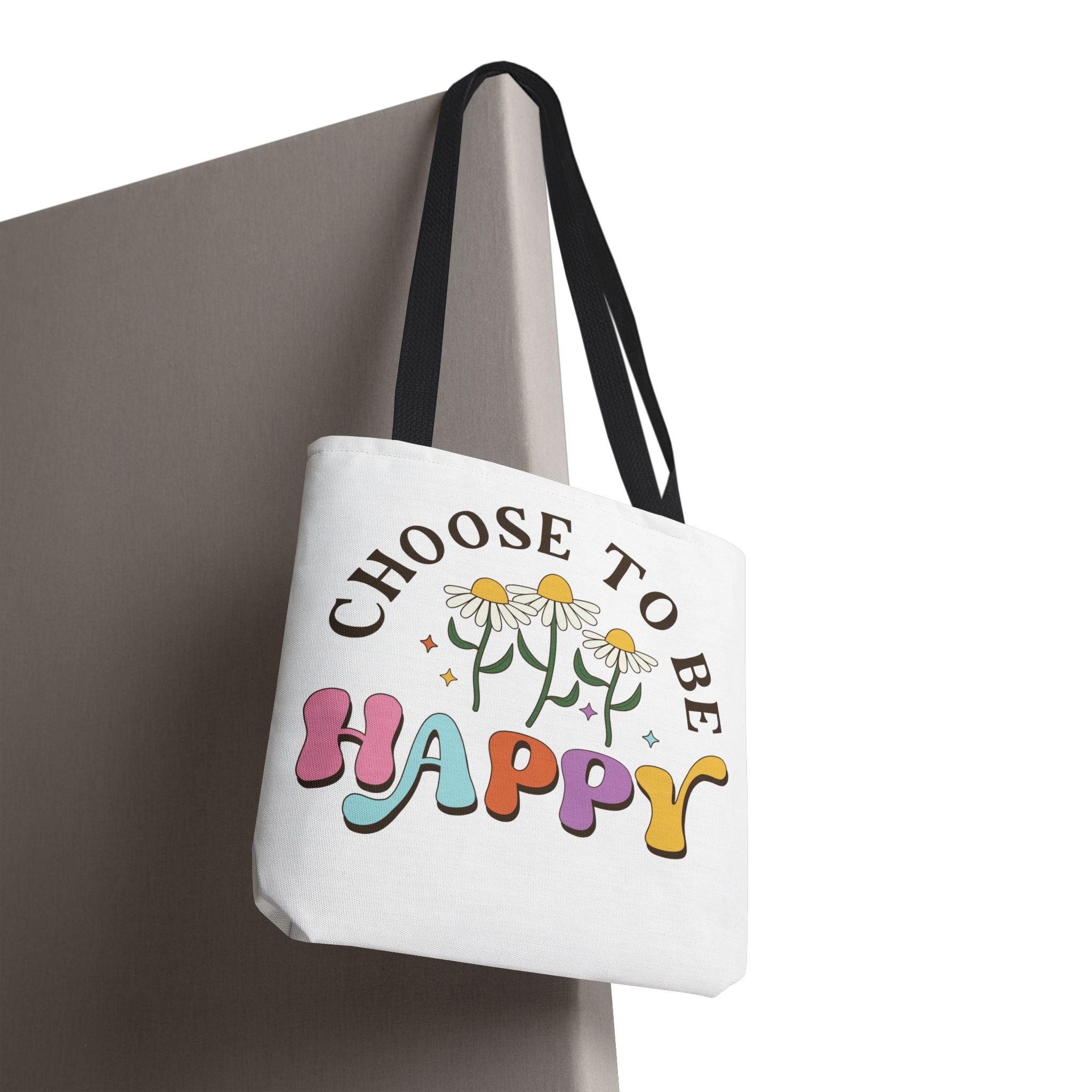 Choose To Be Happy Daisies Design Tote Bag | Pastel Retro Typography