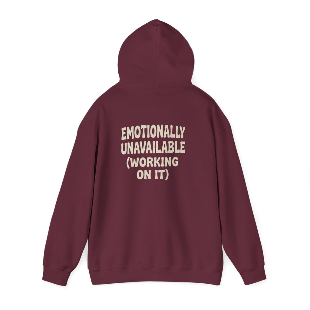 Emotionally Unavailable (Working On It) Hoodie | Black Pullover Sweatshirt