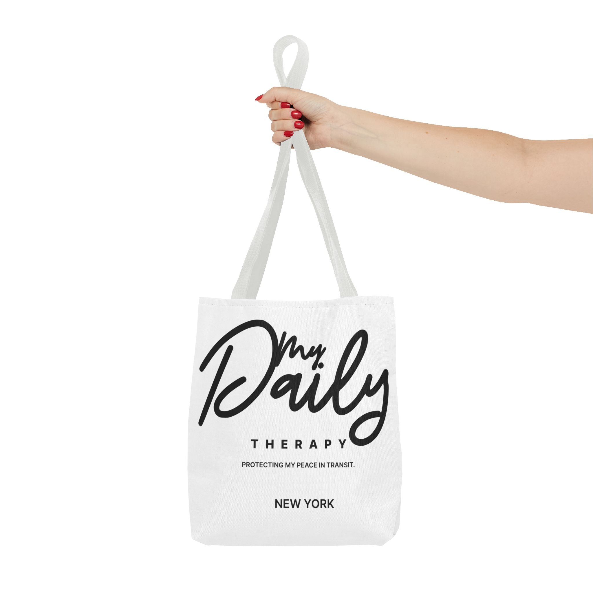 My Daily Therapy Tote Bag | New York script design, black white aesthetic