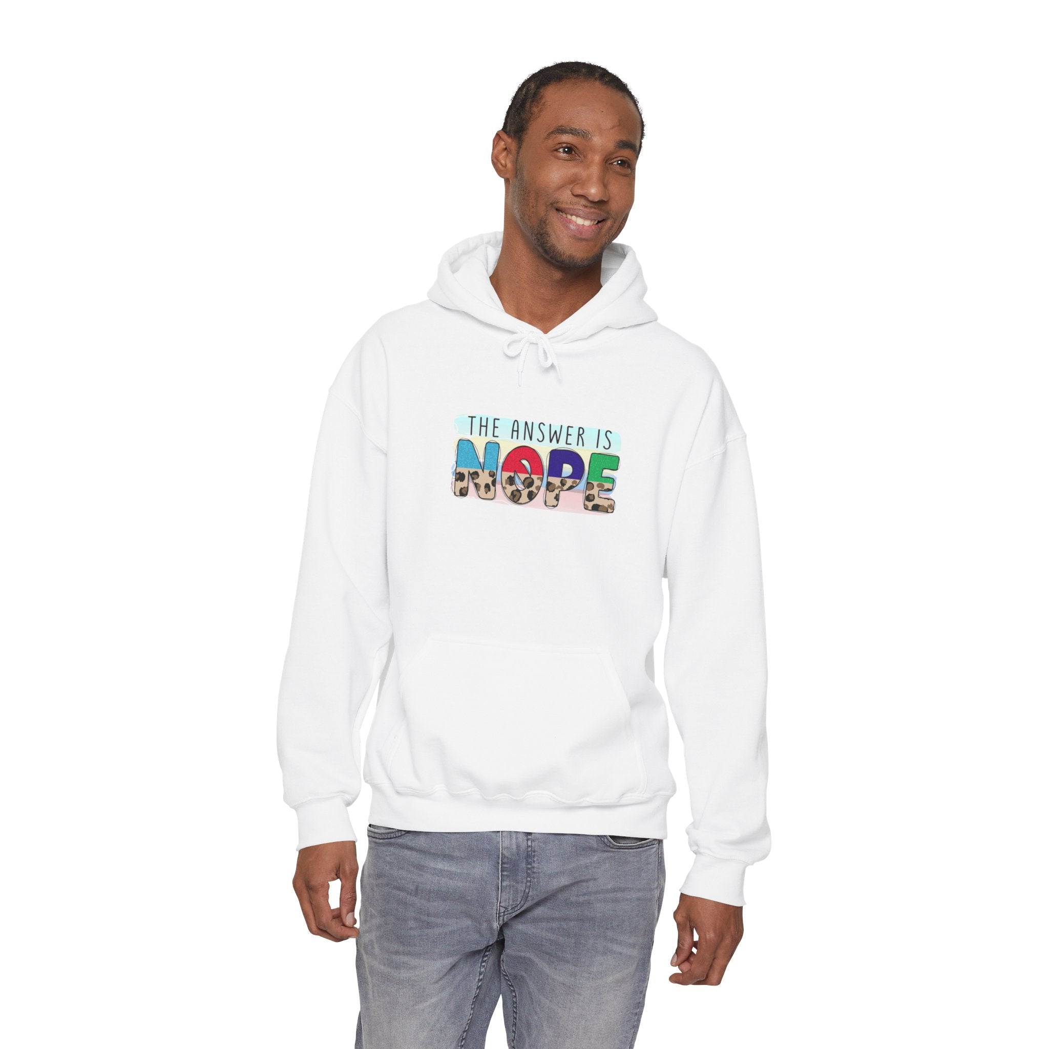 The Answer Is NOPE Hoodie | Colorful Pattern Text Graphic Sweatshirt