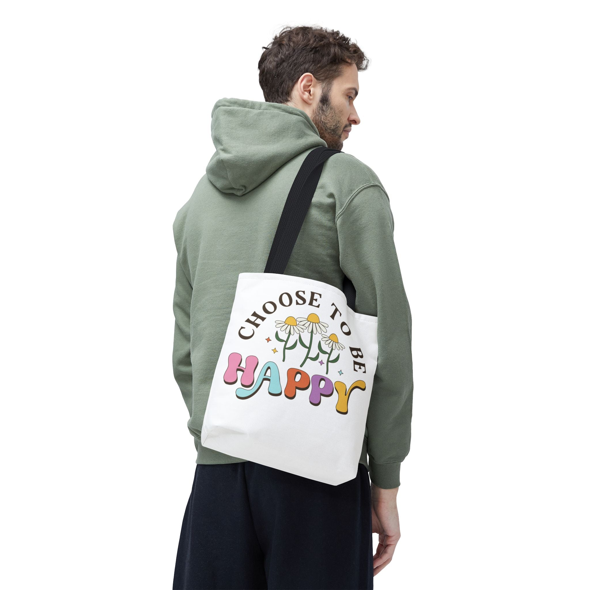 Choose To Be Happy Daisies Design Tote Bag | Pastel Retro Typography