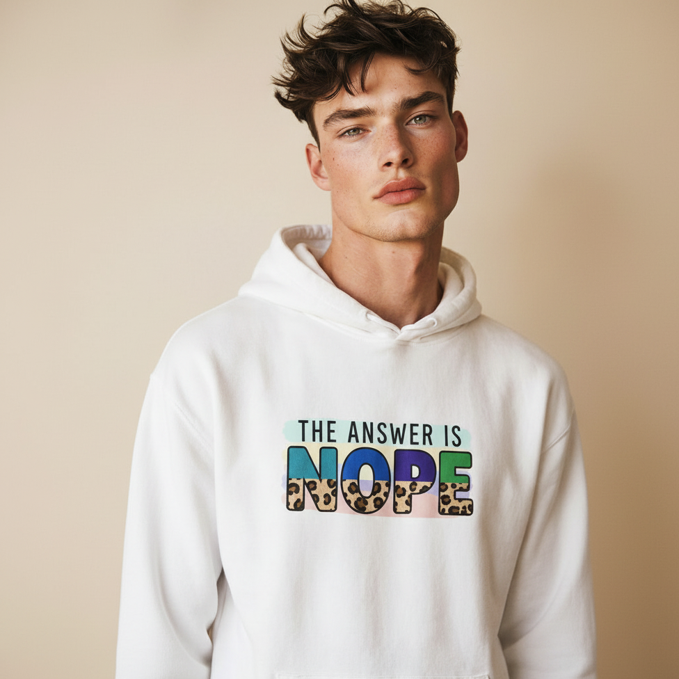 The Answer Is NOPE Hoodie | Colorful Pattern Text Graphic Sweatshirt